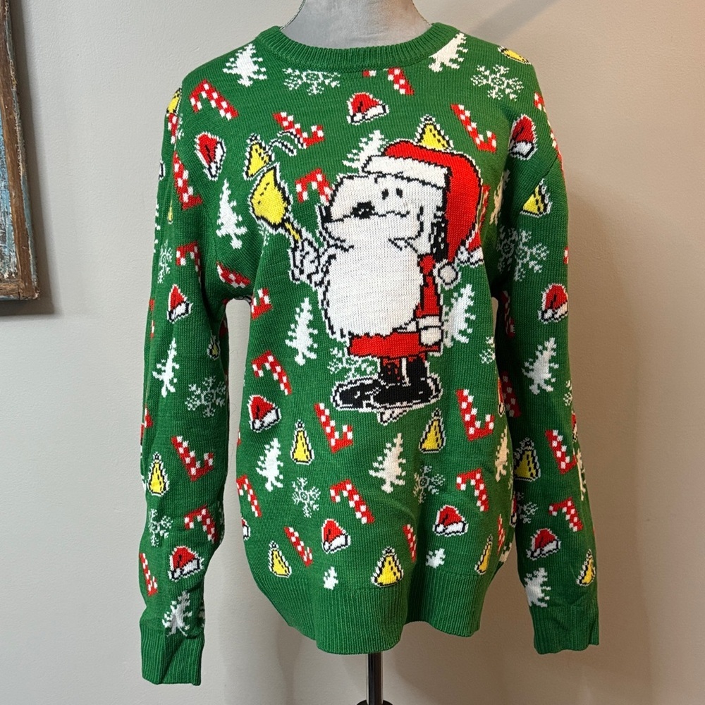 Peanuts Christmas Sweater with Santa Design EUC L